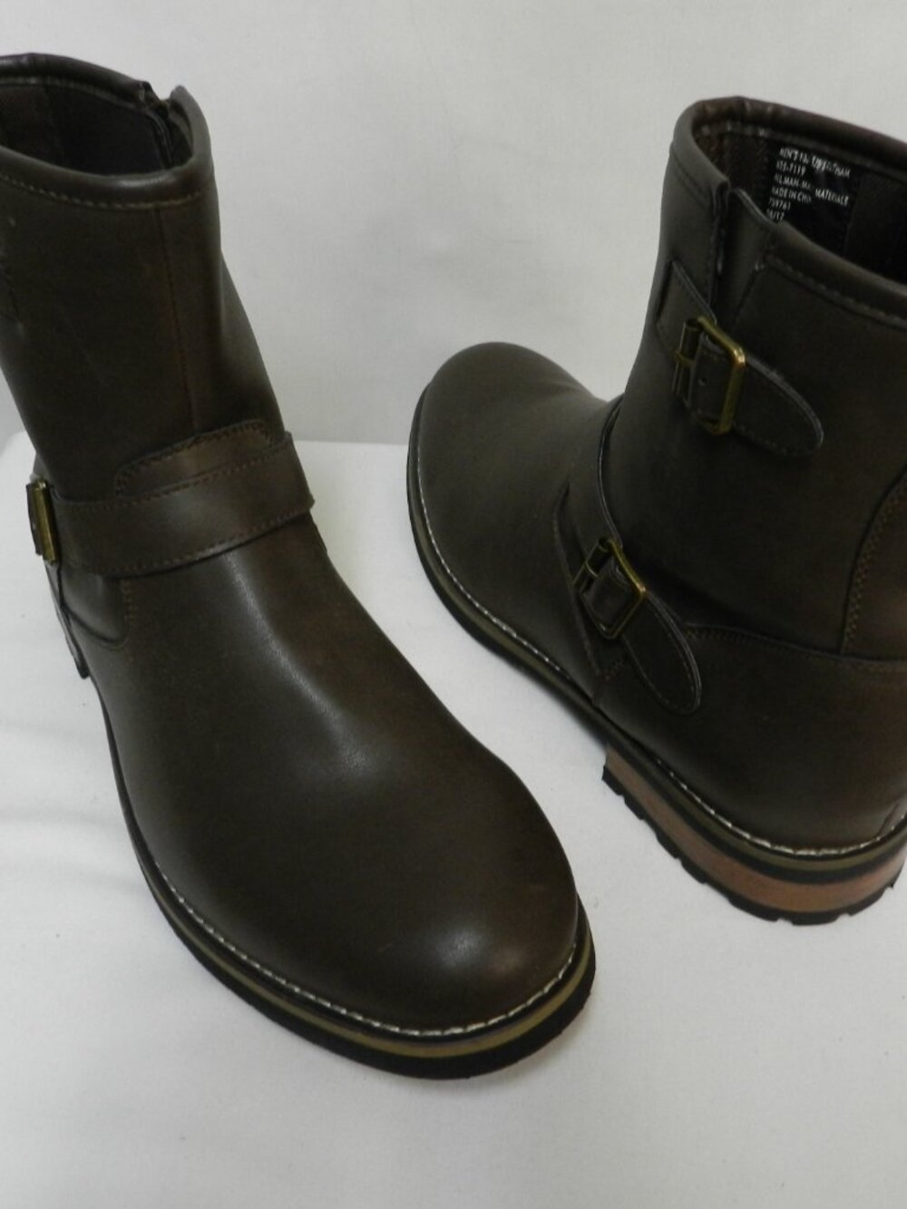 St. John's Bay SJB Statham Size 12 NEW brown Faux Leather zip moto boots Ankle